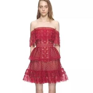 Self‎ Portrait Dress Red Lace Cocktail Mini